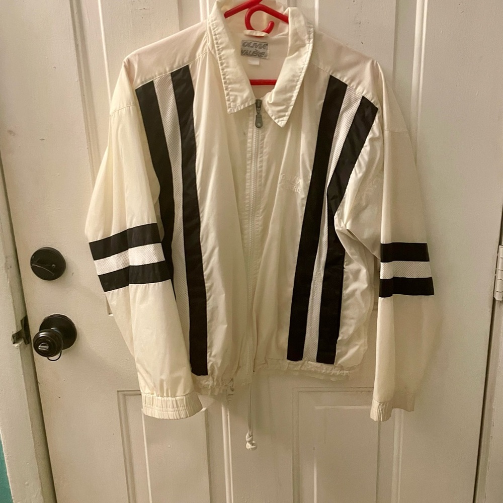 adidas White Windbreaker with Black Stripes
